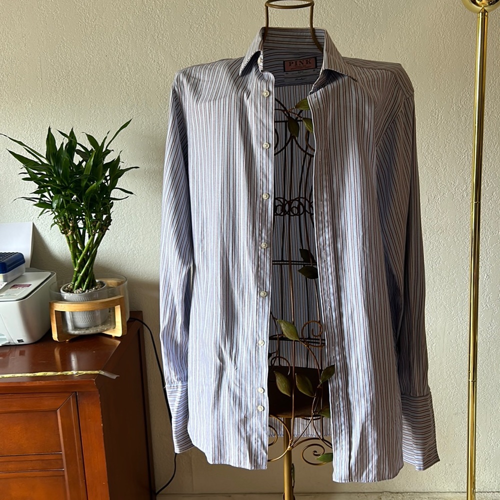 THOMAS PINK prestige Mens shirt pruple stripes size 15 1/2 - Picture 2 of 7